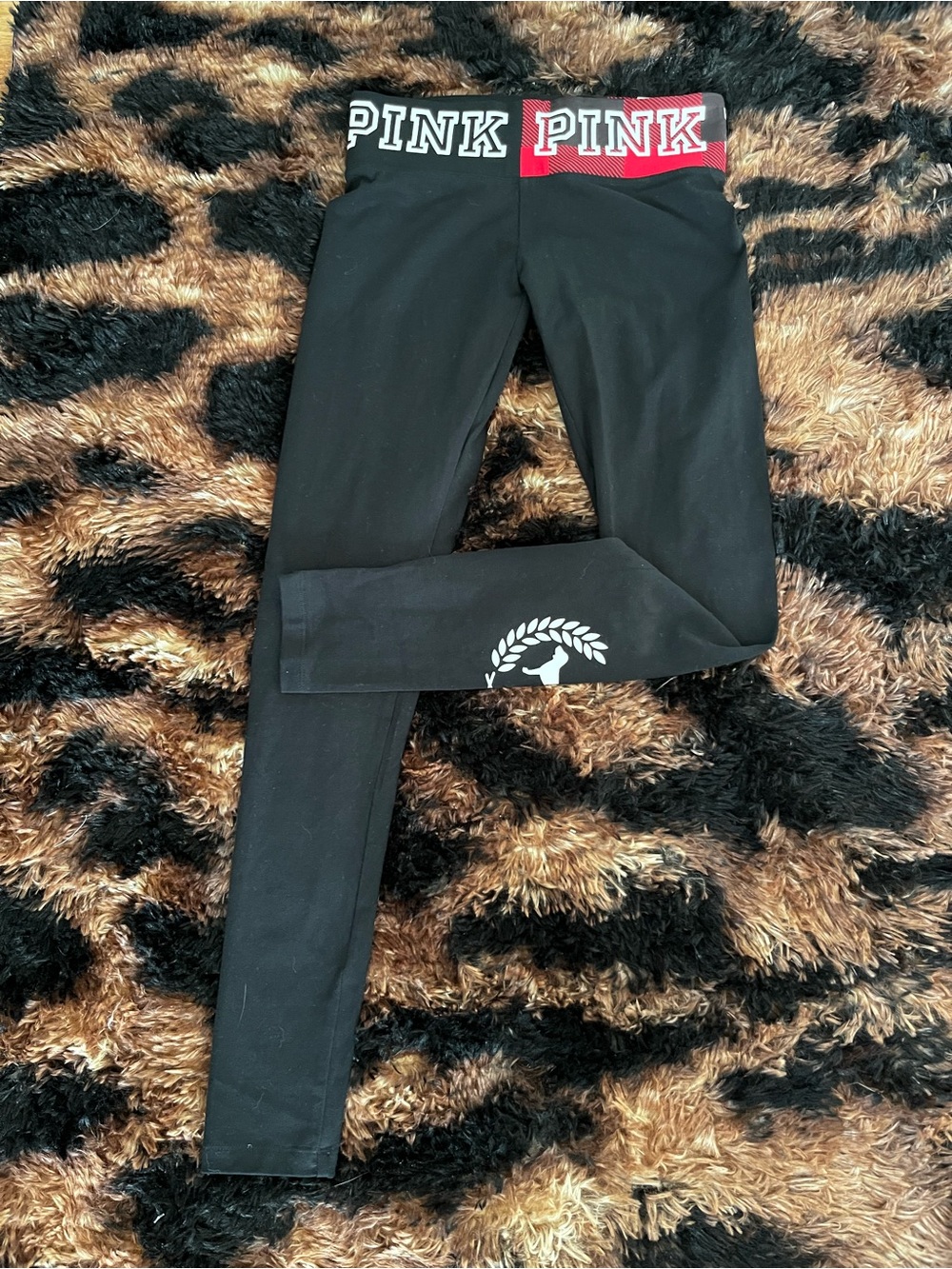 Victoria's Secret PINK Black Leggings with Red Waistband Logo